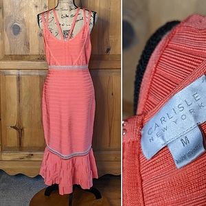 CARLISLE Coral Bodcon Bandage Dress Sz M